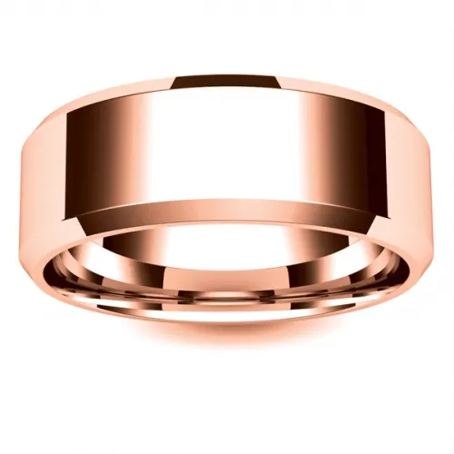 Flat Court Chamfered Edge - 8mm (CEI8R) Rose Gold Wedding Ring